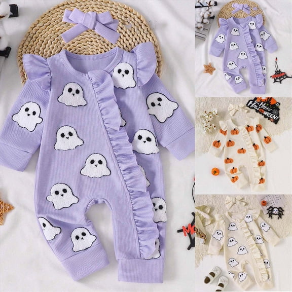 0-3 Months Newborn Baby Halloween Long Sleeved Dress Cute Cartoon Print Bodysuits Bodysuit Newborn Pajamas