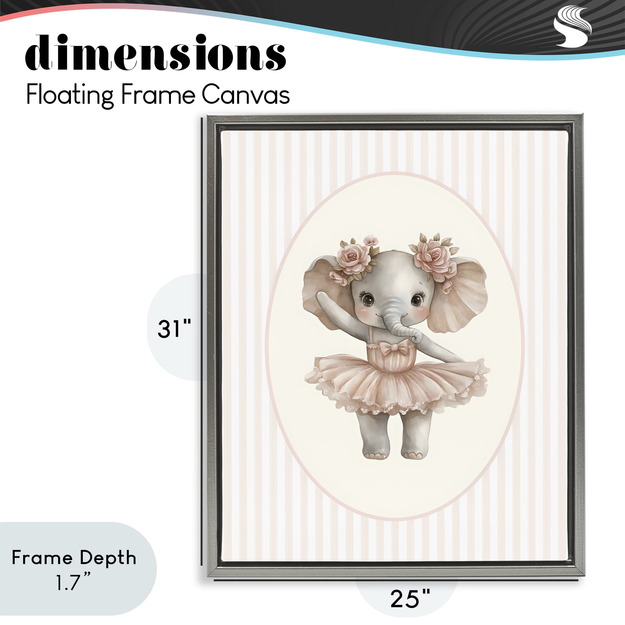 Stupell Industries Nursery Ballerina Elephant Striped Gray Framed Floater Canvas Wall Art, design by LSR Design Studio