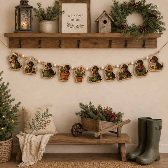 Dachshund Christmas Garden Ornament Wooden Garland for Dog Lovers