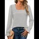 thumbnail image 3 of Blusas Tipo Túnica de Larga Abullonada con Cuello Cuadrado para Mujer, Estilo Casual y Moderno para Otoño Gris L, 3 of 8