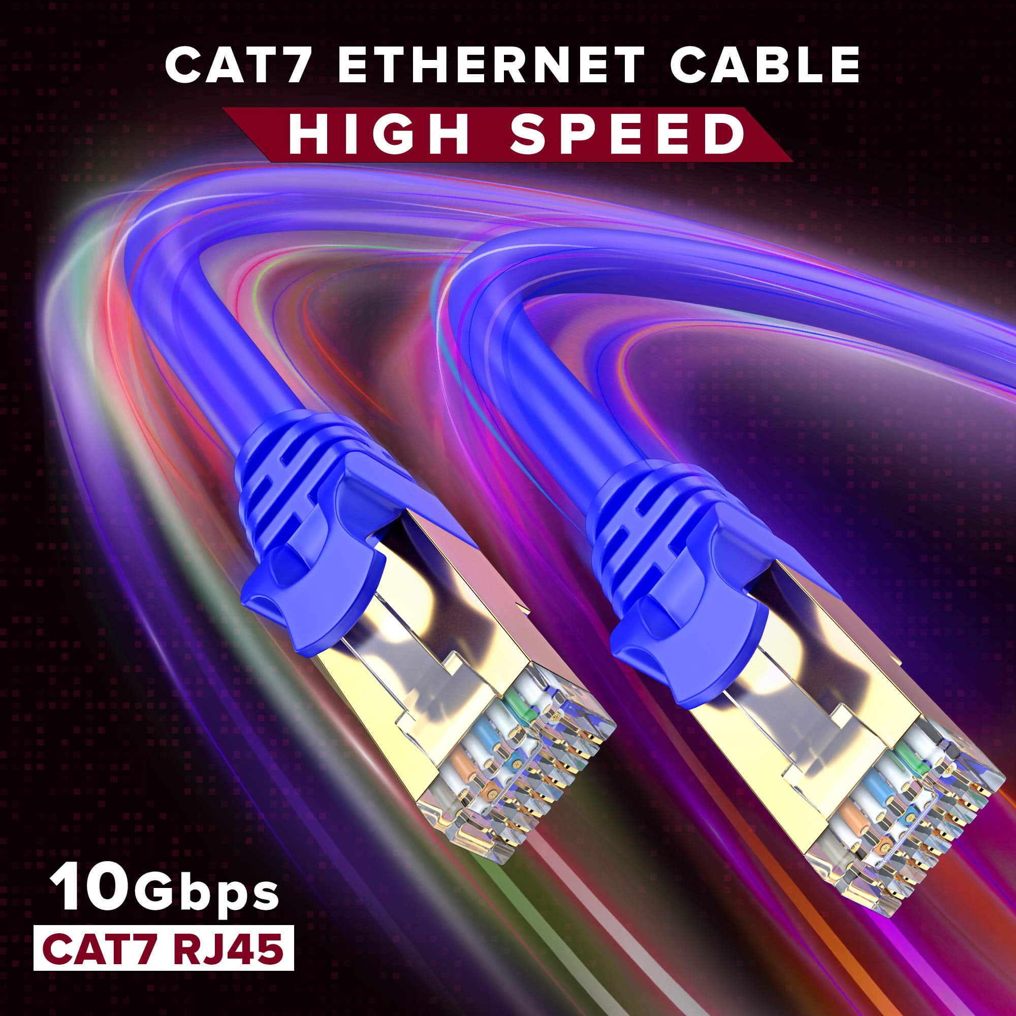 Cat7 Ethernet Cable 75 Ft - RJ45 Connector - Double Shielded STP - 10 Gigabit 600MHZ - Cat 7 High Speed RJ45 LAN Wire for Router, Modem, Gaming, Hub - Blue - 75 FT.