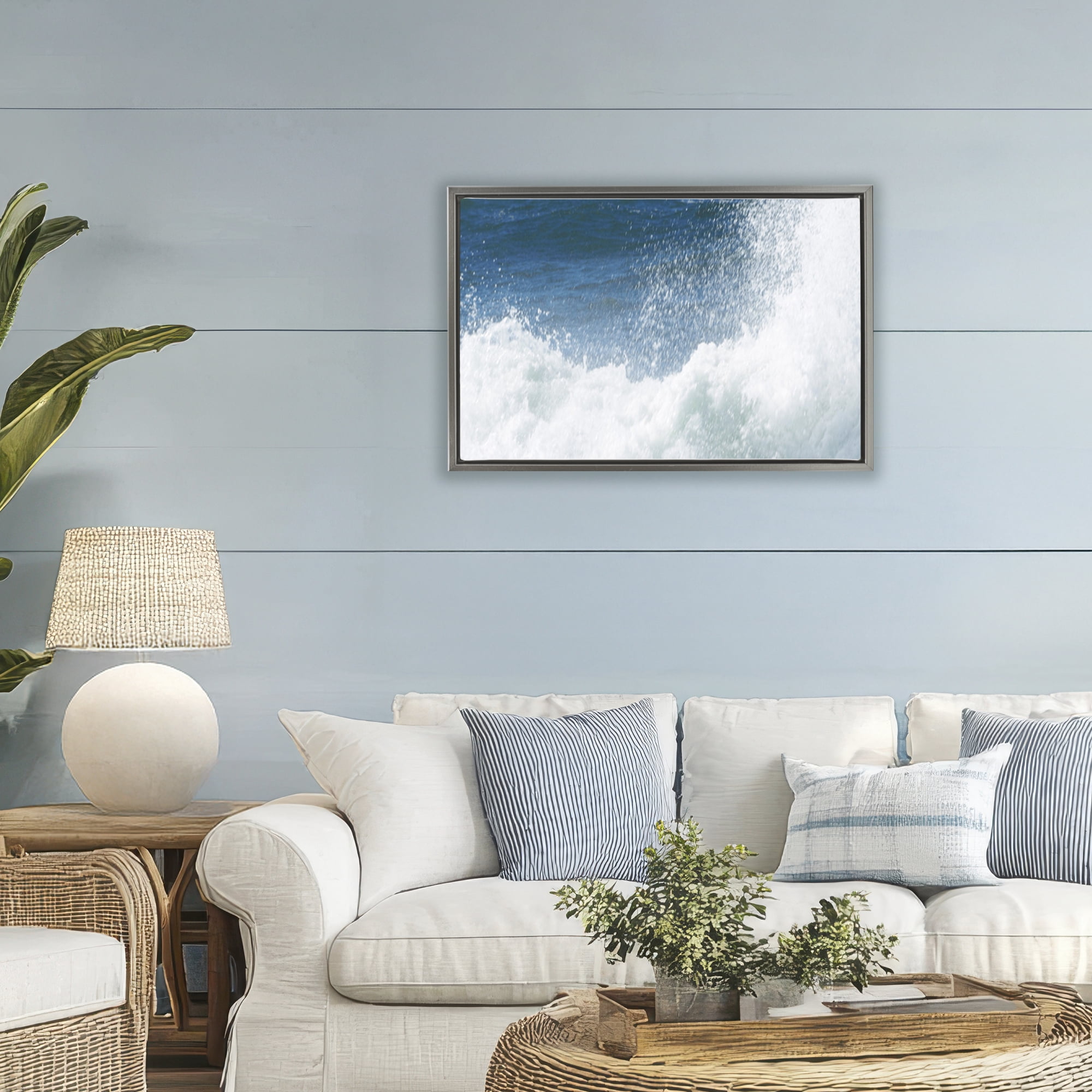 Stupell Industries Crashing Waves Splash Gray Framed Floater Canvas Wall Art, design by JLM Photographs