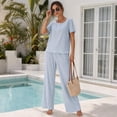 thumbnail image 4 of Loritta Womens Pajama Sets Knit Short Sleeve Long Pants Lounge Sets Breathable 2 Piece Pjs with Pockets Summer Blue S-2XL, 4 of 8