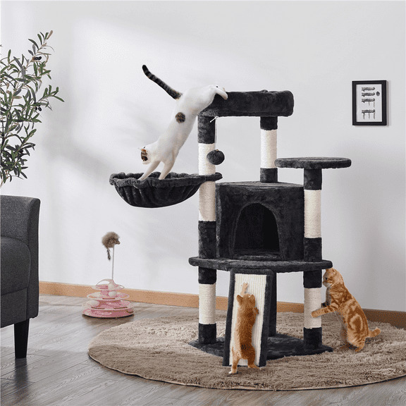 Yaheetech 42inch Cat Tree with Condo Basket Perch Platform, Black