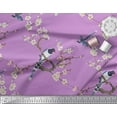 thumbnail image 2 of Soimoi Purple Cotton Voile Fabric Floral & Pin Tailed Whydah Bird Printed Craft Fabric by The Yard 42 Inch Wide, 2 of 3