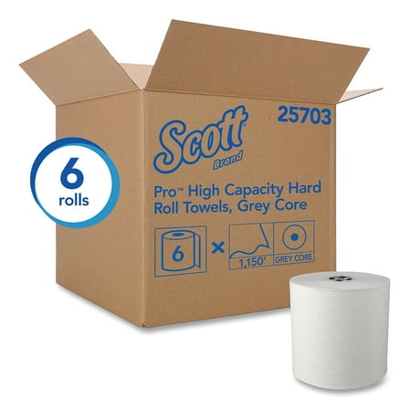 Pro Hard Roll Paper Towels with Elevated Scott Design for Scott Pro Dispenser, Gray Core Only, 1-Ply, 1,150 ft, 6 Rolls/CT
