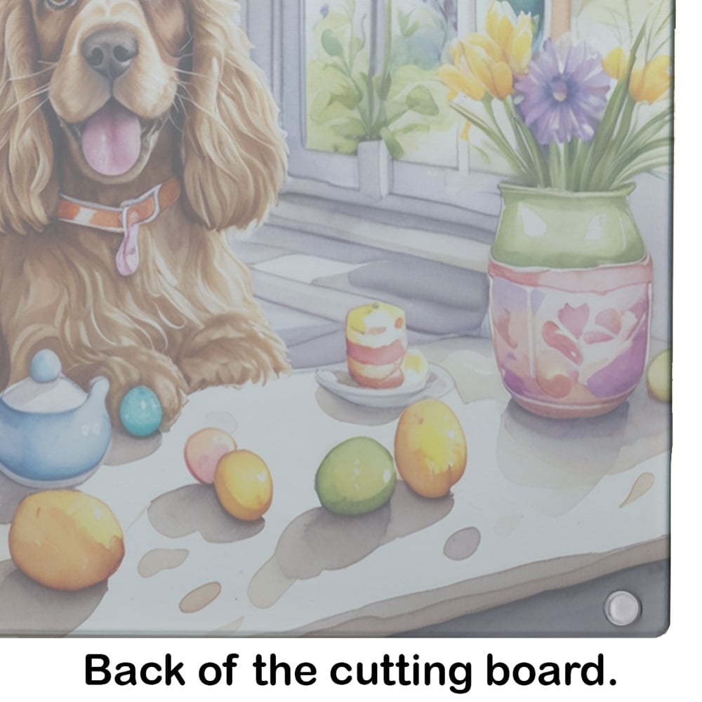 Decorating Easter Cocker Spaniel Glass Cutting Board 12 in x 15 in