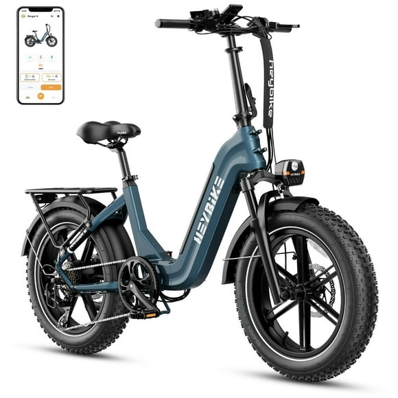 Heybike Ranger S Vélo Électrique pour Adultes, Vélo Électrique Pliable avec Batterie Amovible 48V 14.4AH, 20" x 4.0 Gros Pneu Step-thru Vélo Électrique, Vélos Électriques de Banlieue pour les Femmes Hommes