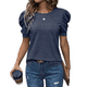 thumbnail image 1 of Suéter de Corta Abullonada para Mujer, Tops, Verano 2025, Conjuntos, Camisa de Punto con Cuello Redondo, Blusas, Azul Marino, L, 1 of 4