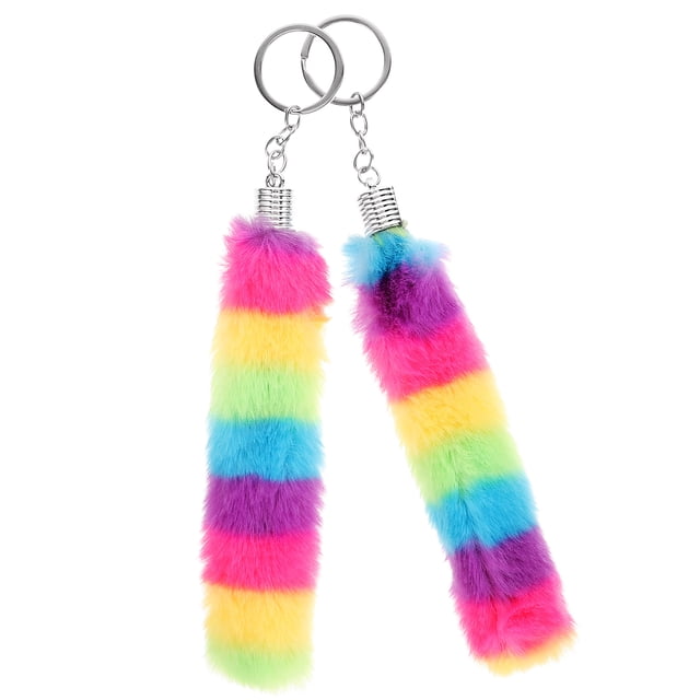 2 llaveros de peluche arcoíris para mujer, con tiras de peluche, adornos para llaveros.