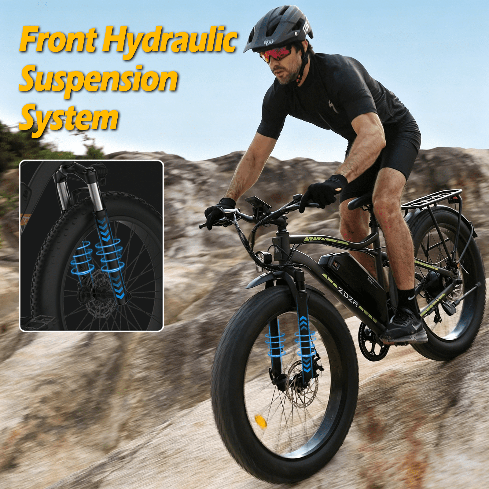 ZDZA Electric Bike for Adults, Peak 1500W Motor E-Mountain Bicycle, 26" Fat Tire 28mph Ebike, 48V 15Ah Removable, Dual Suspension with Shelf UL2849, Grey