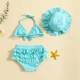 thumbnail image 3 of Gupgi 3Pcs Baby Girl Bikini Set 6 12 18 24 Months Infant Solid Color Swimsuits Halter Triangle Tops+Ruffle Bottoms+Sun Hat Bathing Suit Swimwear, 3 of 9