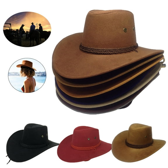 Sunjoy Tech Men Women Cowboy Hat, Faux Felt Western Cowboy Hat Fedora, Outdoor Wide Brim Hat with Strap