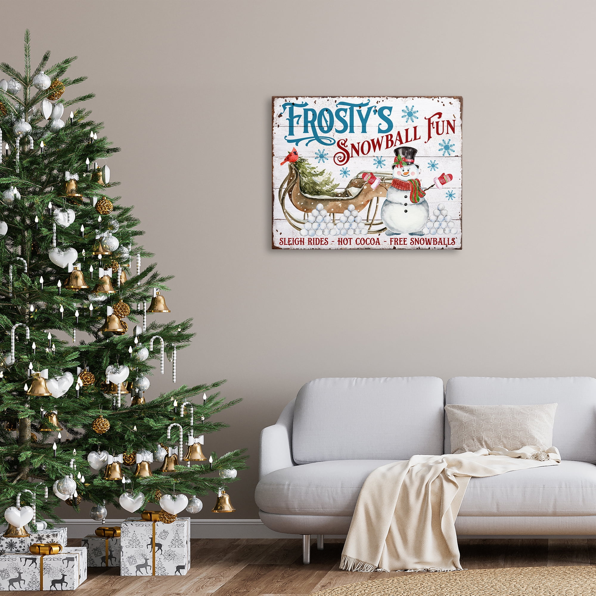 Stupell Industries Frosty's Snowball Fun Holiday Painting Gallery Wrapped Canvas Art Prints Wall Art, 40 x 30