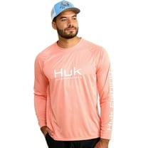 HUK Men's Standard Pursuit Vented Long Sleeve, 30 UPF Fishing Shirt, Fresh Salmon Heather