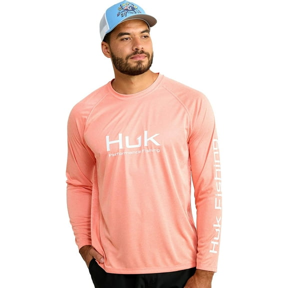 HUK Men's Standard Pursuit Vented Long Sleeve, 30 UPF Fishing Shirt, Fresh Salmon Heather