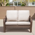 thumbnail image 2 of PPorfamilia Outdoor Rattan Loveseat Patio PE Wicker 2-Seat Couch Deep Seating Furniture with Beige Cushions, for Porch Backyard Deck Poolside Garden, 2 of 6