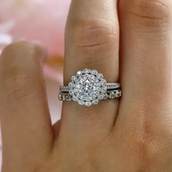 Forever Jewels 3Ct Round Moissanite Womens Wedding Bridal Ring Set 14K White Gold Plated