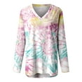 thumbnail image 3 of ZMHEGW Womens T Shirts Loose V Neck Colorful Tie Dye Printed Long Sleeve Printed T-Shirts For Women Trendy Top, 3 of 4