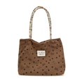 thumbnail image 1 of Large Capacity Corduroy Tote Bag, Ribbed Texture Soft Touch Shoulder Bag, Casual Street Style Underarm Handbag with Ribbon Print, Spring/Autumn Fashion for Women, 1 of 8
