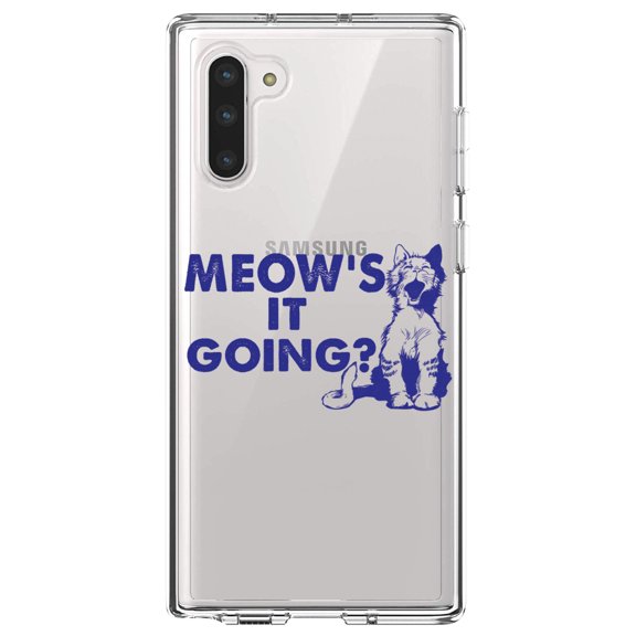 DistinctInk Clear Shockproof Hybrid Case for Samsung Galaxy Note 10 (6.3" Screen) - TPU Bumper Acrylic Back Tempered Glass Screen Protector - Meow's It Going?