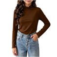 thumbnail image 6 of LUGOGNE Tween Girls Mock Neck T-Shirts Long Sleeve Thermal Shirts Solid Color Warm Undershirt Tops Coffee,150, 6 of 8