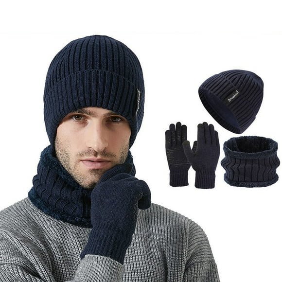 European Winter Knitted Warm Gloves Hats Scarves Three Piece Set With Thick Velvet And Hat