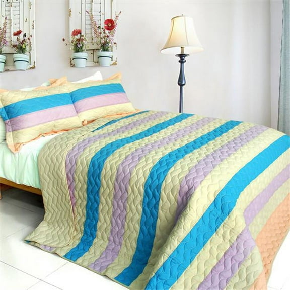 Tasty Dessert - 3 Pieces Vermicelli-Quilted Patchwork Quilt Set  Full & Queen Size - Blue