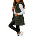 thumbnail image 4 of Army Green Girls Puffer Vest Size 10-12 Years, Unisex Kids Lightweight Zip Up Hooded Winter Vests, Sleeveless Quilted Long Jackets, 4 of 9