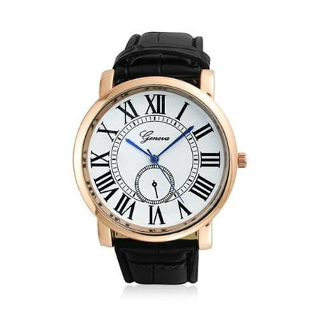 Bling Jewelry Black Leather Rose Gold Plated Roman Numeral ...