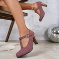 thumbnail image 4 of Women T-Strap High Heels Fashion Platform Round Toe Adjustable Strap Pumps Leather Summer Sweet Dress Shoes Wine Size 7.5, 4 of 7