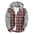 thumbnail image 2 of ZHANGDER Mens Hoodies Flannel Hoodie Shirts Casual Button Down Plaid Shirt with Pocket, Z-Red XXL, 2 of 5