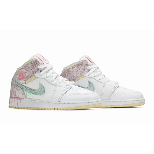A i r-Jor-dan 1 Mid SE (GS) White/Green Glow-Arctic Punch DD1666-100 RARE Size 5Y