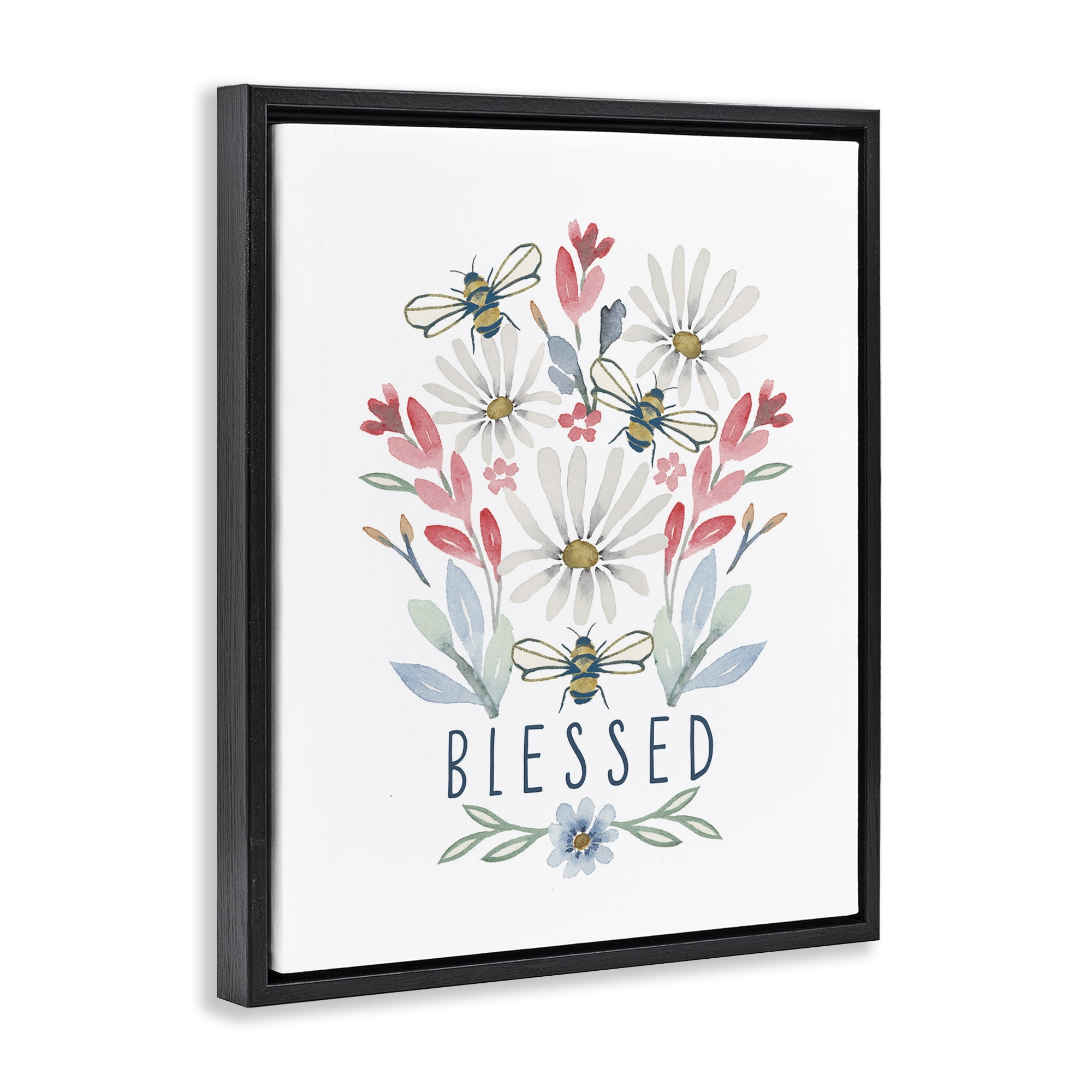 Stupell Industries Blessed Floral Sprigs Botanical & Floral Painting Black Floater Framed Art Print Wall Art, 17 x 21