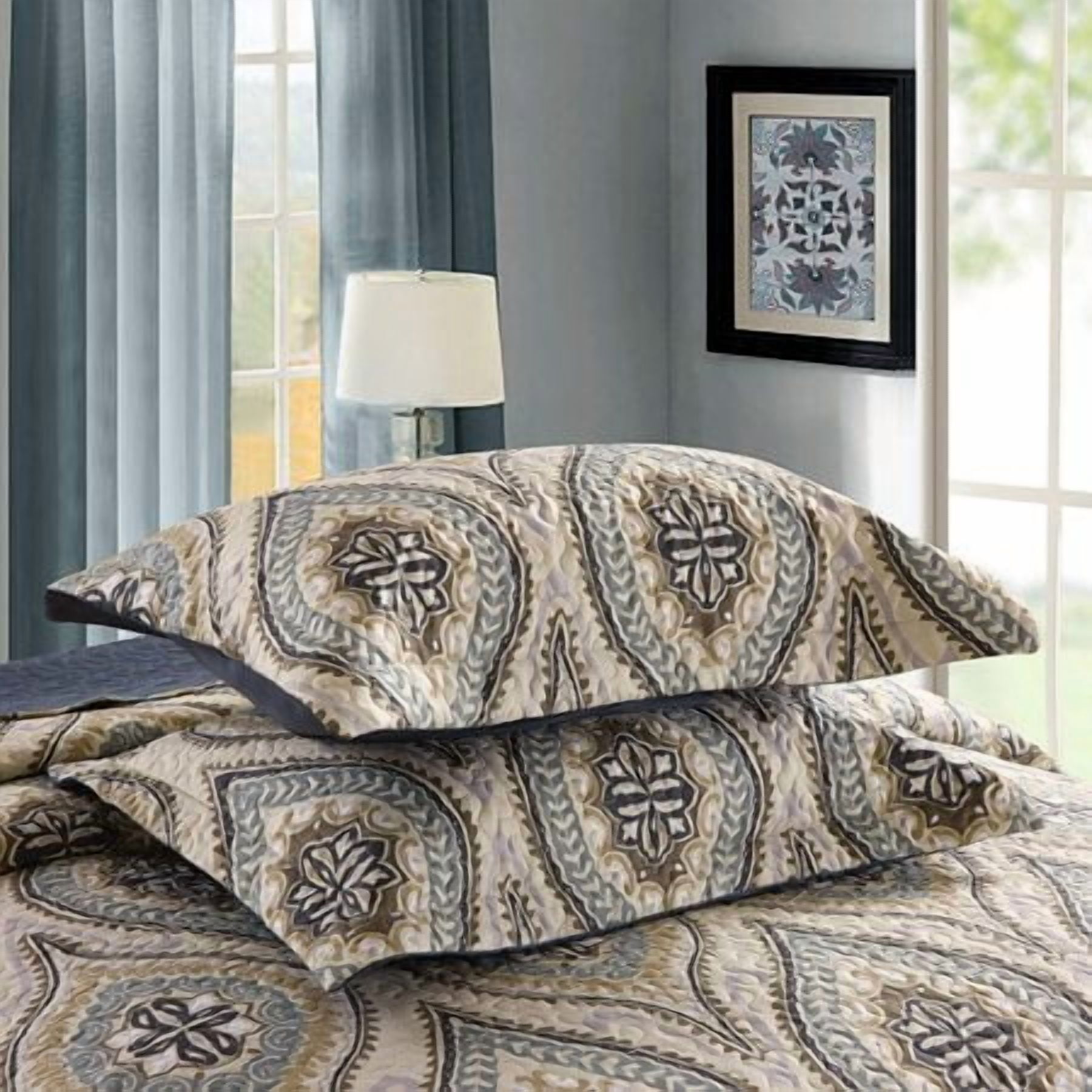 MarCielo 3 Piece Quilted Bedspread Queen, Printed Quilt, Quilt Set Bedding Throw Blanket Coverlet Oversize Lightweight Bedspread Ensemble, Dark Grey Queen Size, Joni