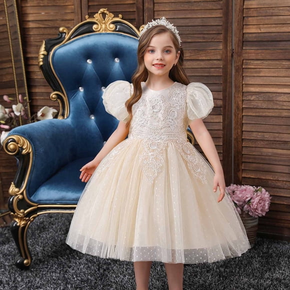 EQWLJWE Summer Savings Clearance! Children's Mid length Vintage Flower Embroidery Bowtie Tulle Dress Princess Dress 2-10 Years
