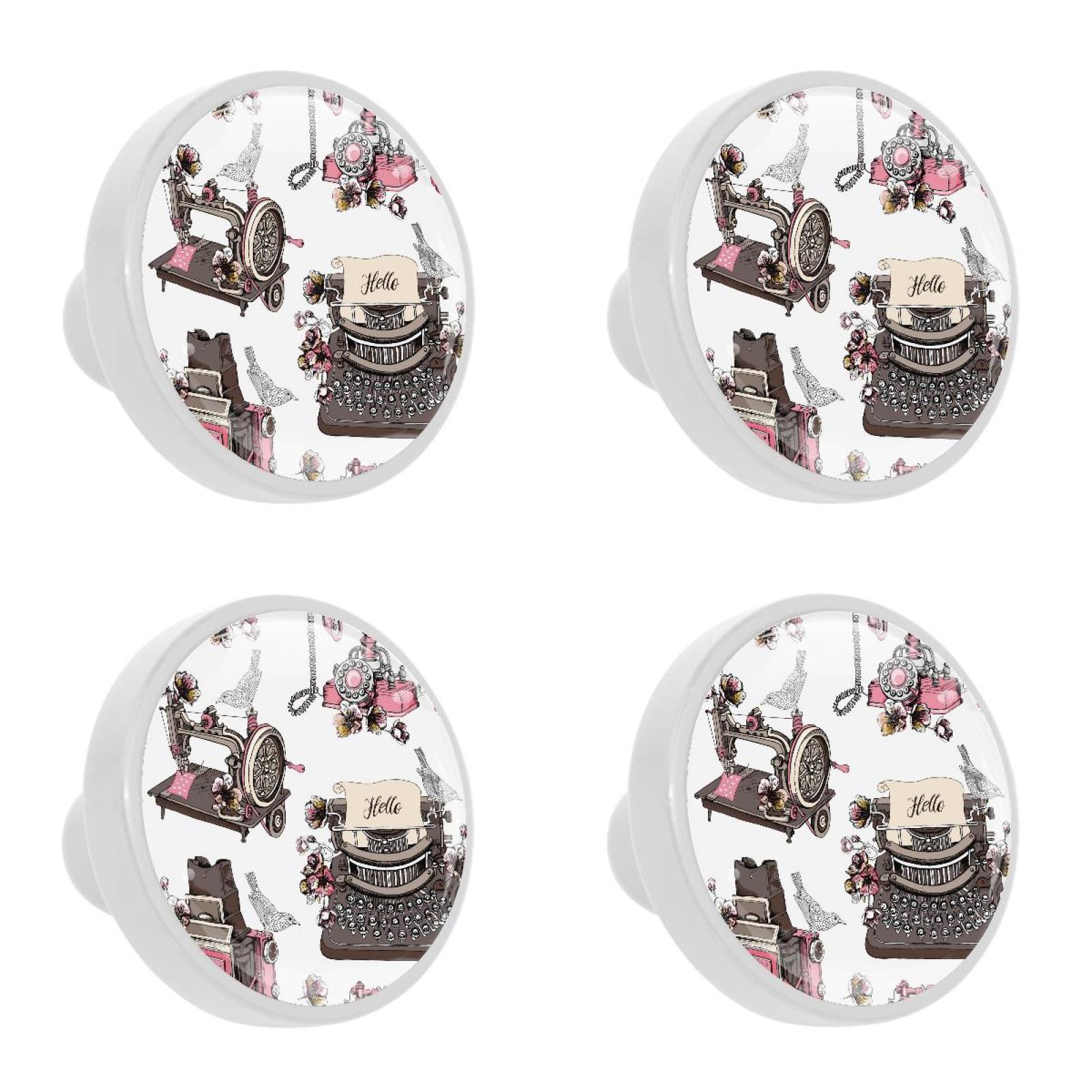 Ownta 4Pcs Kitchen Knob Round Vintage Typewriter Sewing Machine