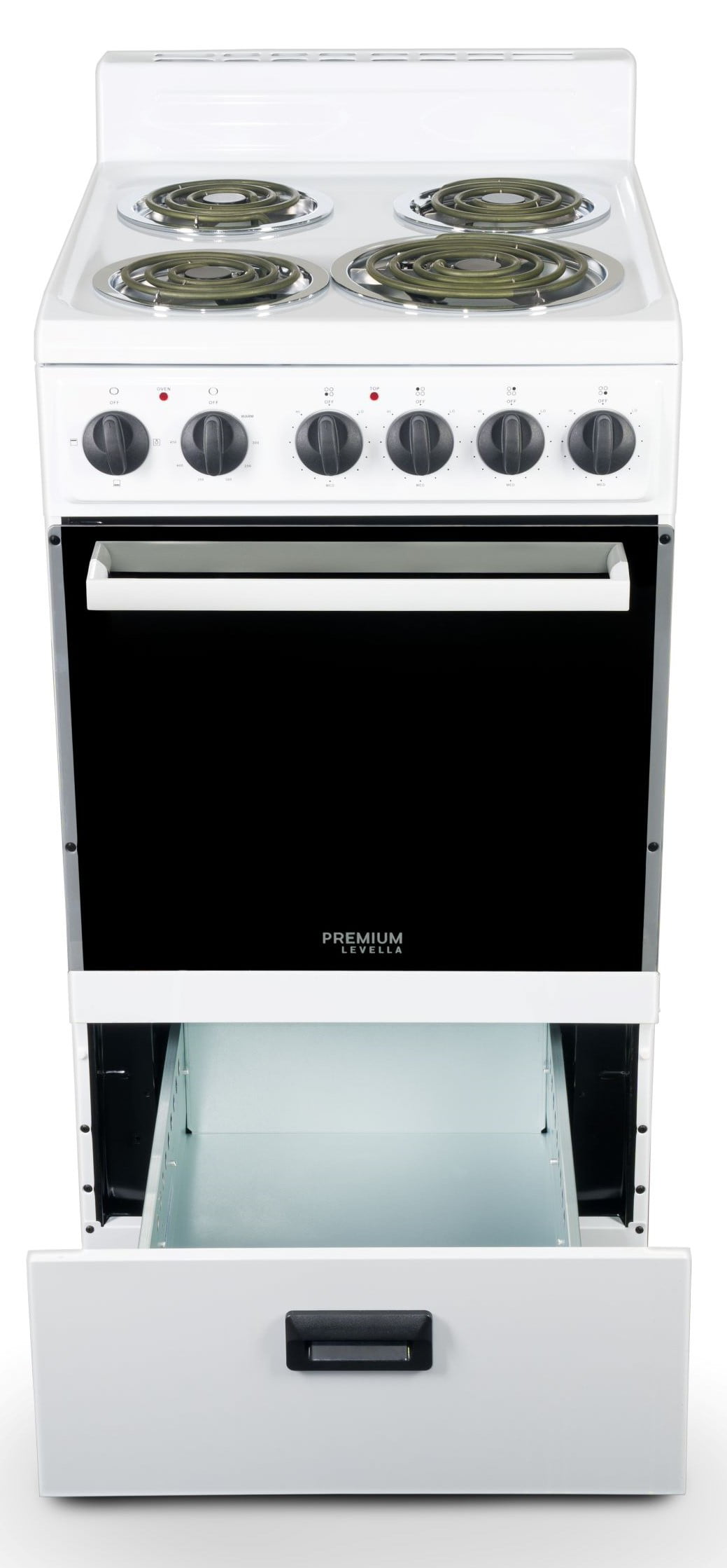 Premium Levella - Cocina eléctrica de 20 pulgadas con 4 quemadores de  bobina y capacidad de horno de 2.2 pies cúbicos en color blanco