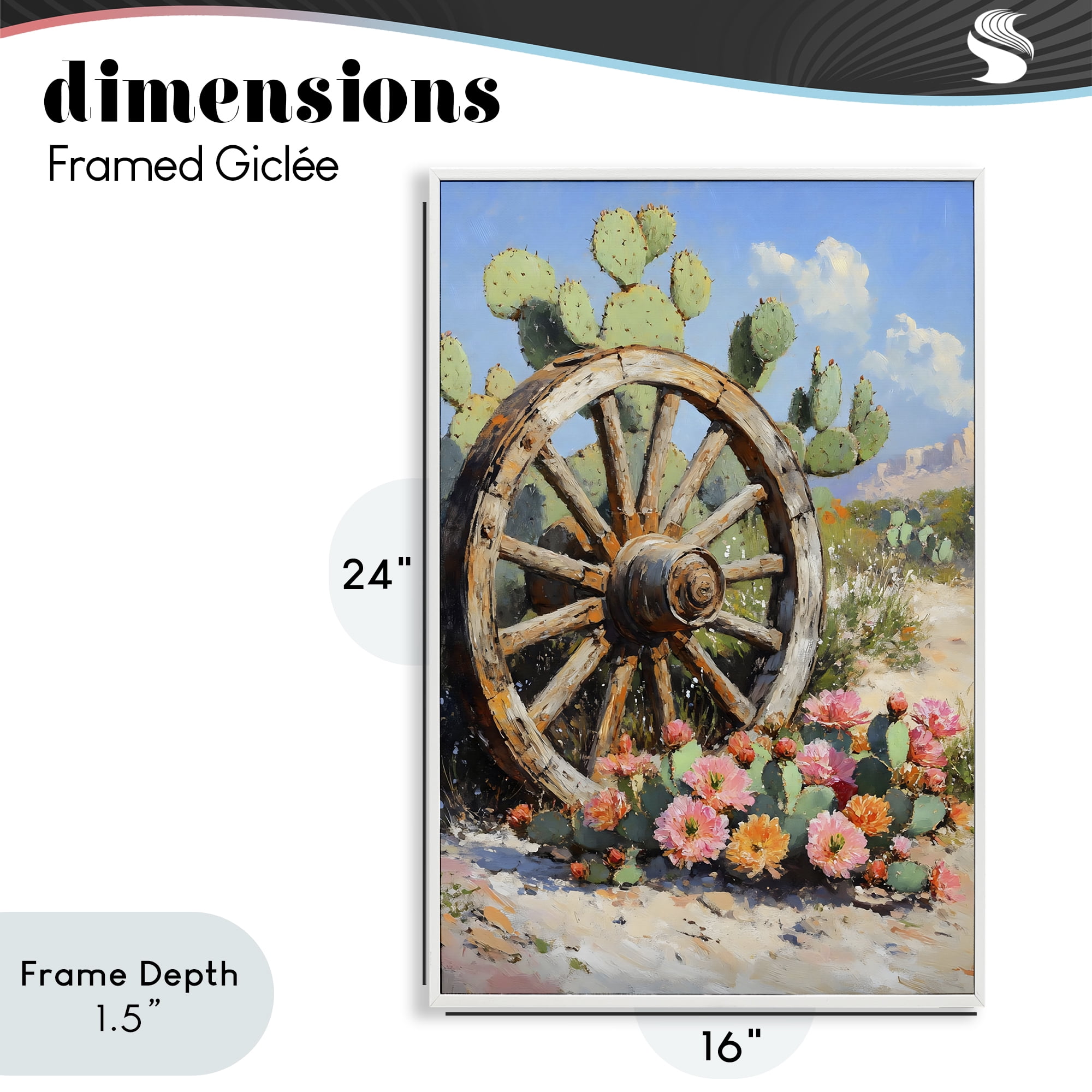 Stupell Industries Wagon Wheel Among Cactus White Framed Giclee Art, design by Franklyn Gregory