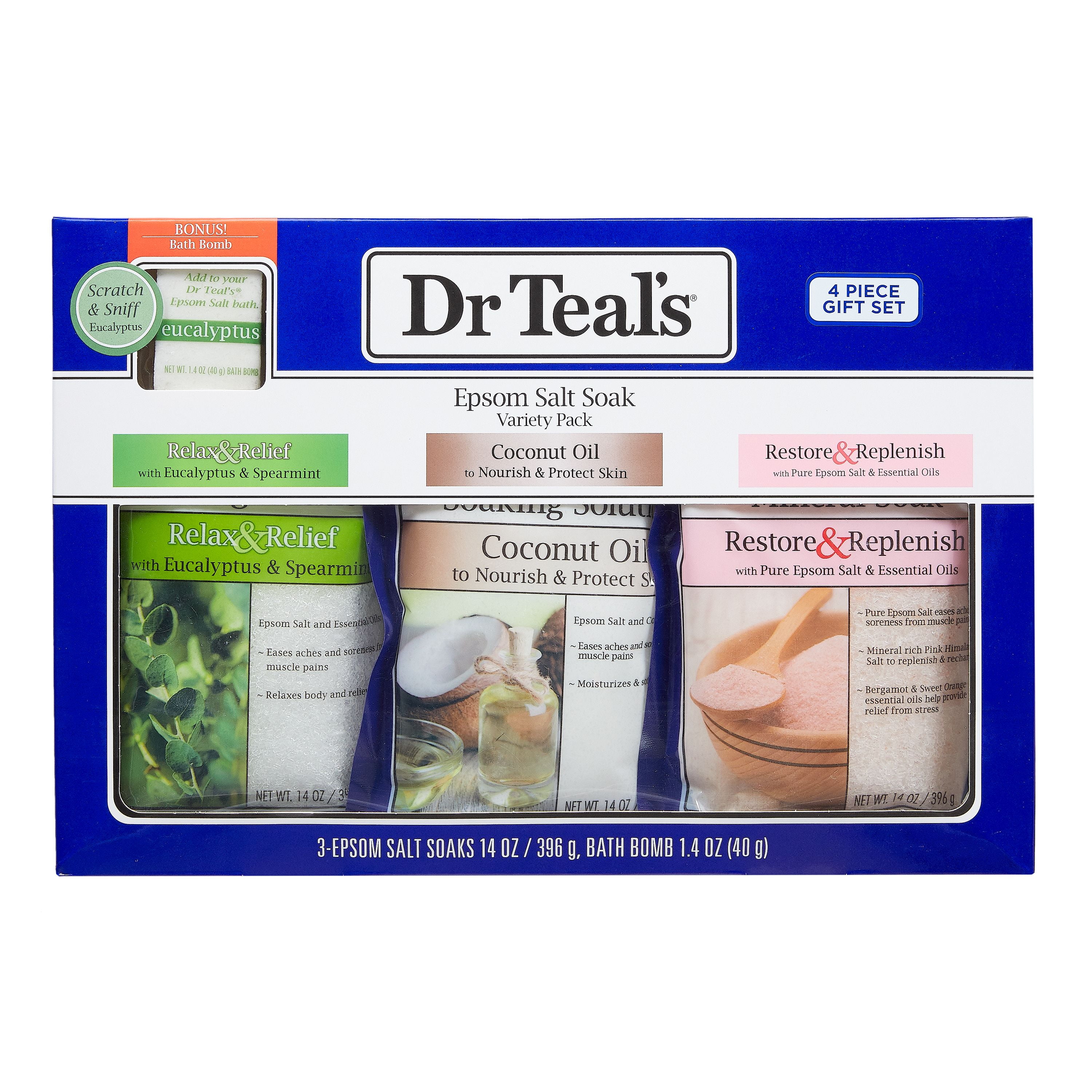 Dr Teal's 4-Piece Pure Epsom Salt Soak Variety Pack Gift Set