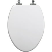 Elongated Toilet Seat w/Slow Close Chromed Metal Hinges, Wood, White