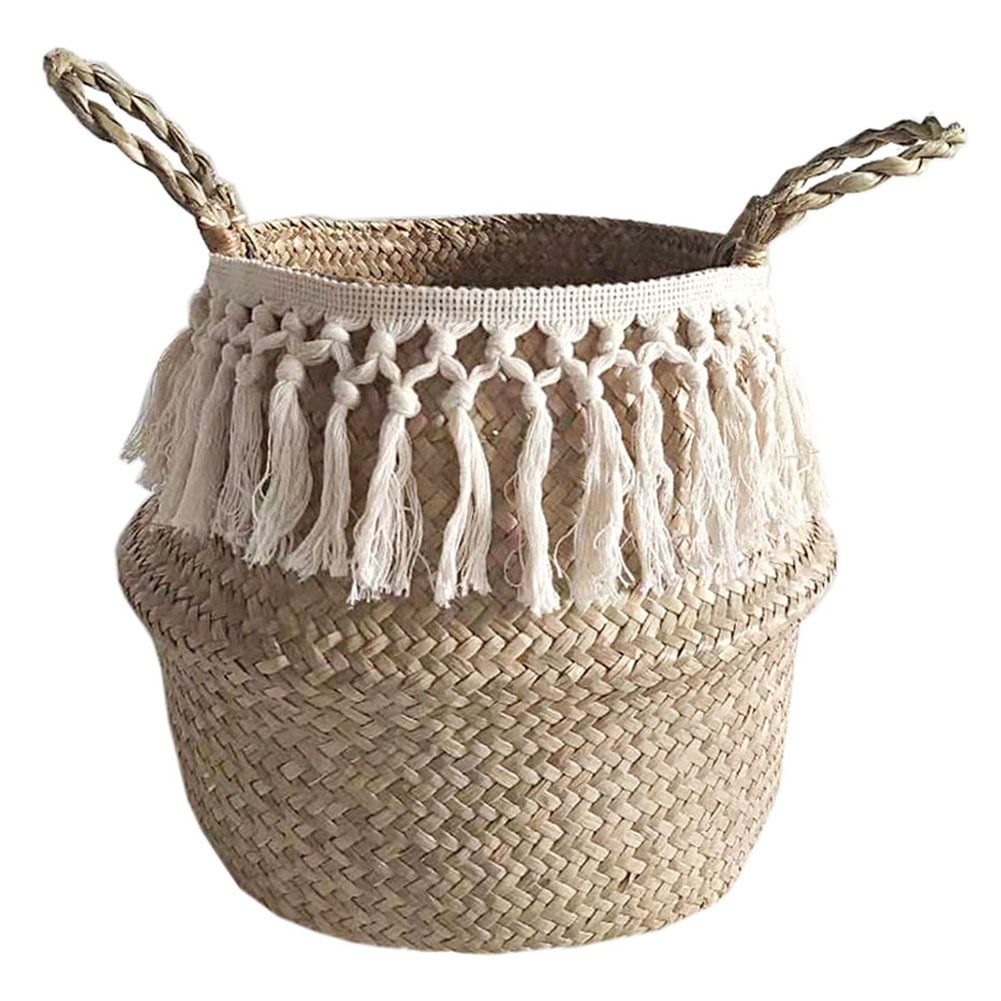 Details about   Handmade Foldable Hanging Flower Basket White Tassels Laundry Container Holder 