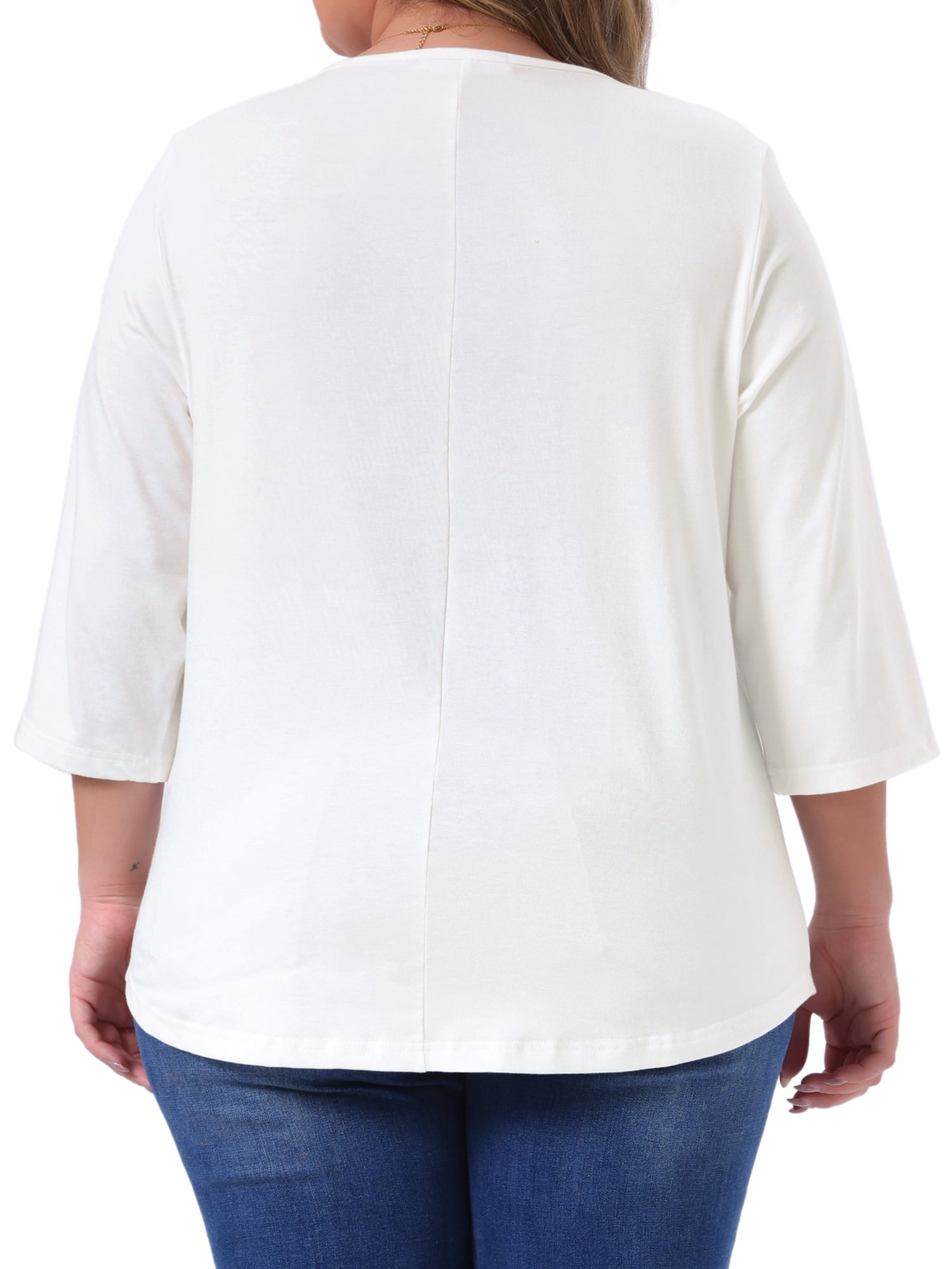 DARING DIVA Women's Plus 3/4 Sleeve Crochet Lace Detail Blouse Tunic Shirt 2X White