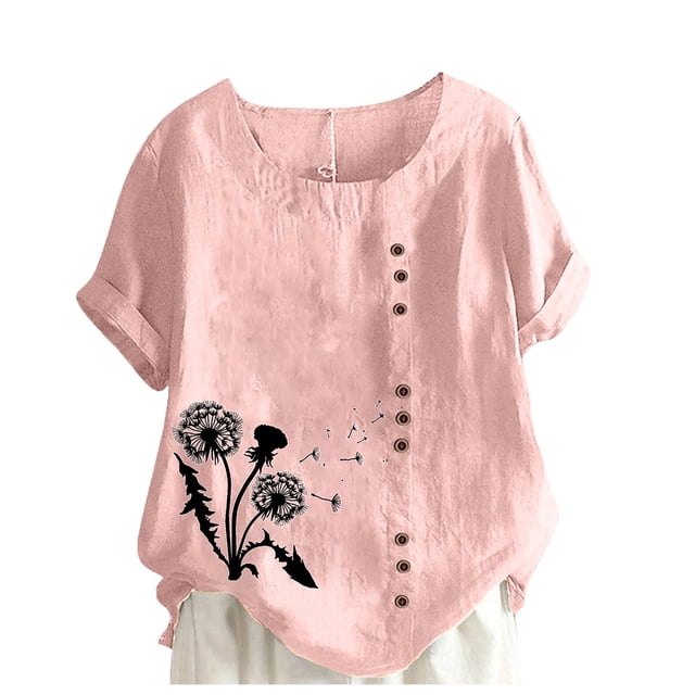 Pompotops Chemise Décontractée d'Été pour Femmes Col Rond Manches Courtes Imprimé Ample