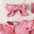 thumbnail image 4 of Ruyang Baby Girls Cute Ruffle Jumpsuit Plain Cotton Bodysuit Bowknot Headband Zipper Long Sleeve Fall Winter Outfit, 4 of 8