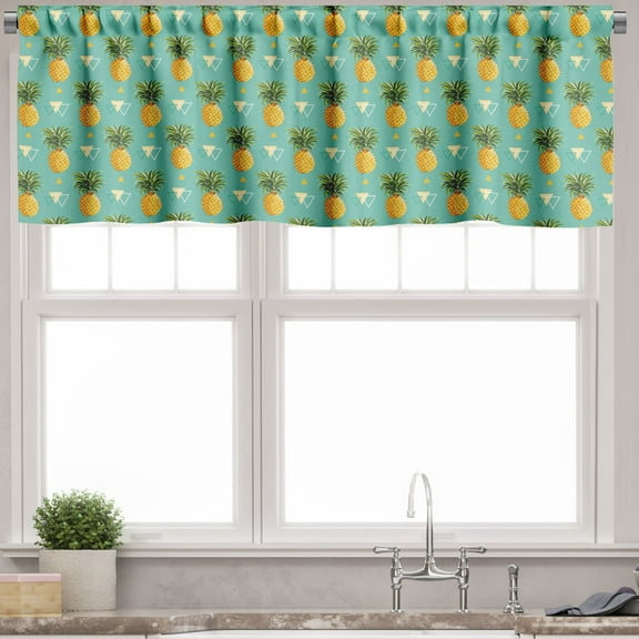 Ambesonne Pineapple Valance Pack of 2, Geometric Hipster, 54"X18", Orange Seafoam Green