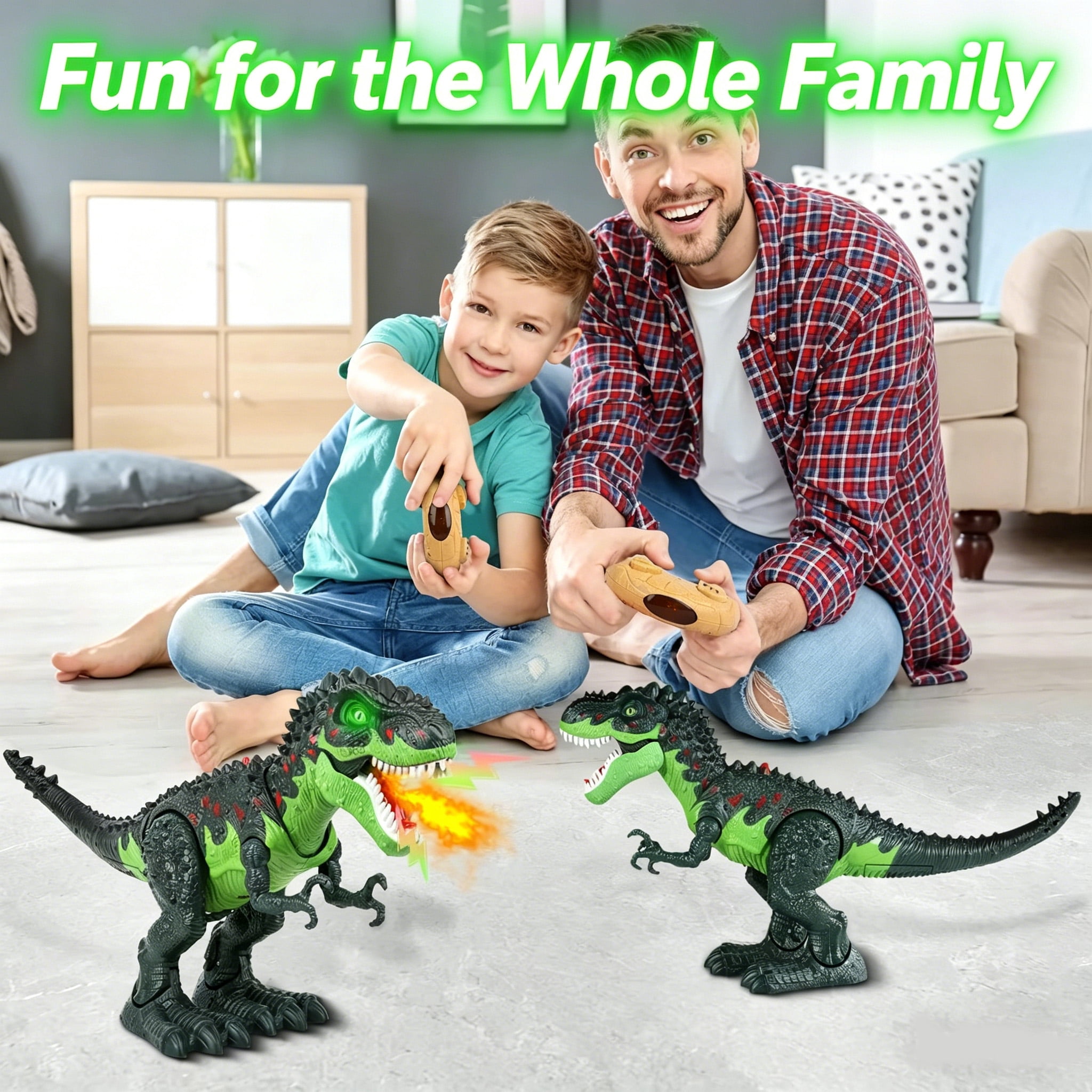 Lvelia Remote Control Dinosaur Toys for Kids, Electronic RC Dinosaur T-Rex Robot with LED Light & Flame Spaying & Roar,Realistic Walking Toys Birthday Gifts for Boys Girls 3 Years+