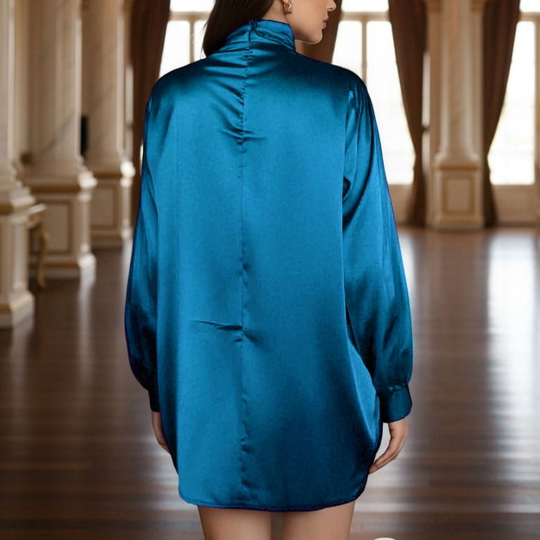 loose satin mini dress Parc Fee Sexy Loose Green Satin Women's Dress 2025 Fashion V-Neck Long  Sleeve Mini Dresses Elegant Lace-Up Backless Female Dress