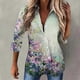 thumbnail image 2 of Moda mujer estampado Casual manga larga Turndown Collar botón camisa Tops Fridja  bvmnju7669, 2 of 5
