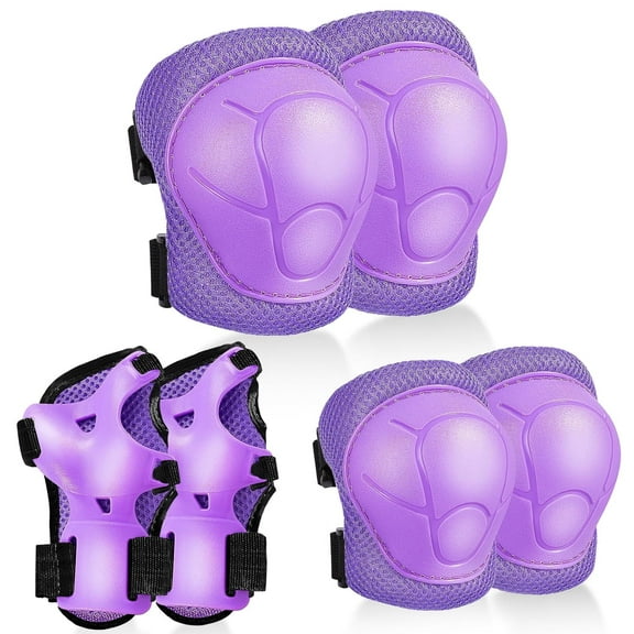 Kids Protective Gear Set for 3-8 Years, 3 in 1 Knee Elbow Pads with Wrist Sports Gear Set for Bike, Cycling, Skateboard, Purple
